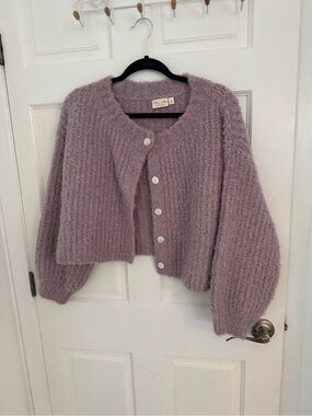 VRC Girl Lavender Cozy Knit Button-Front Sweater